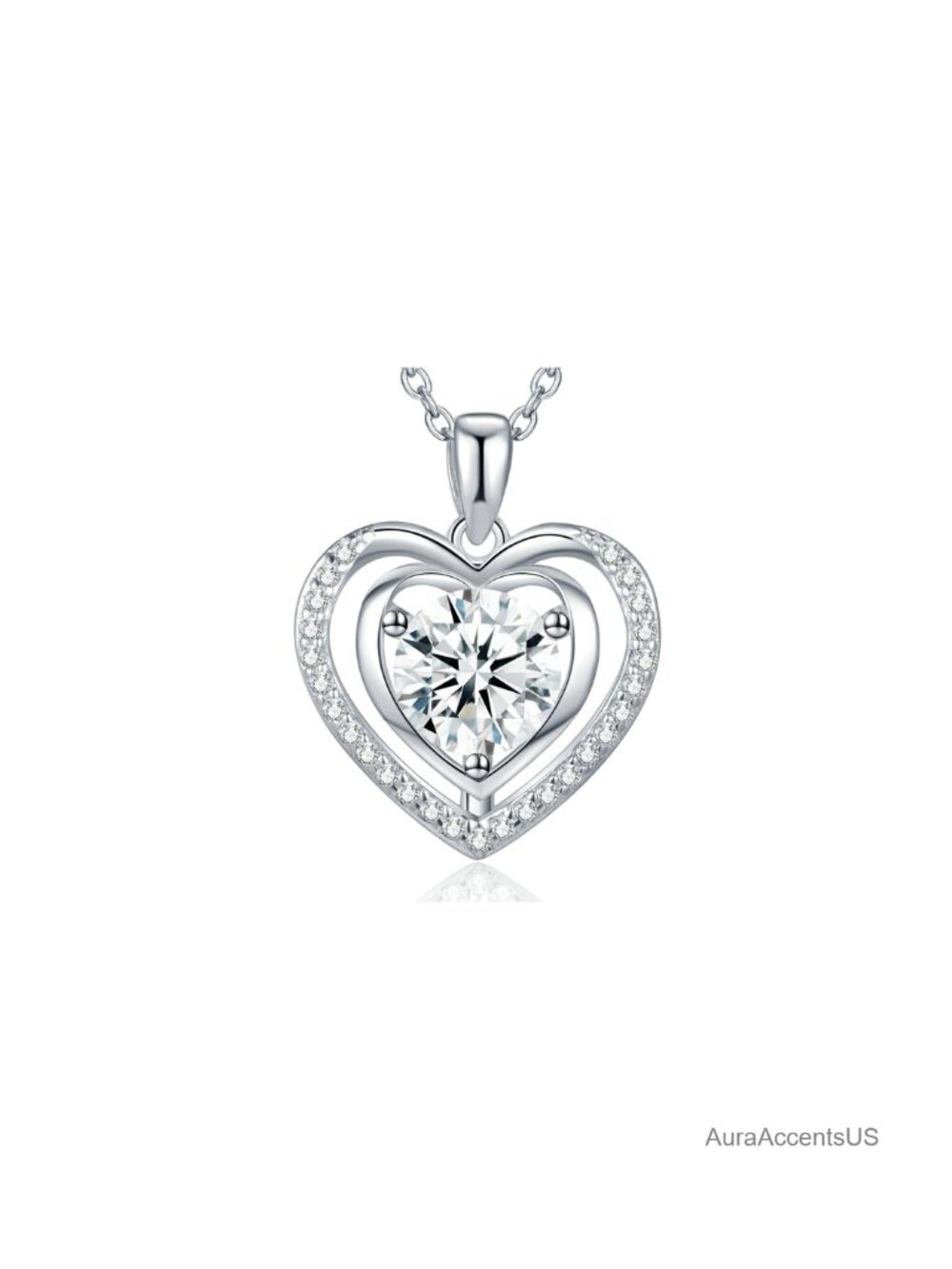 18K Platinum Filled 925 Sterling Silver Moissanite Heart Pendant Necklace - Picture 6 of 6
